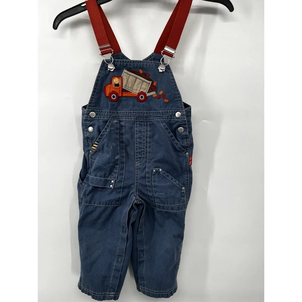 Le Top 24 Months Blue Overalls Embroidered Appliqué construction truck boys